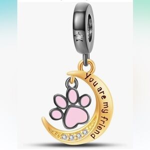 Puppy love sterling Silver Paw Print Moon charm that fits all Pandora bracelets